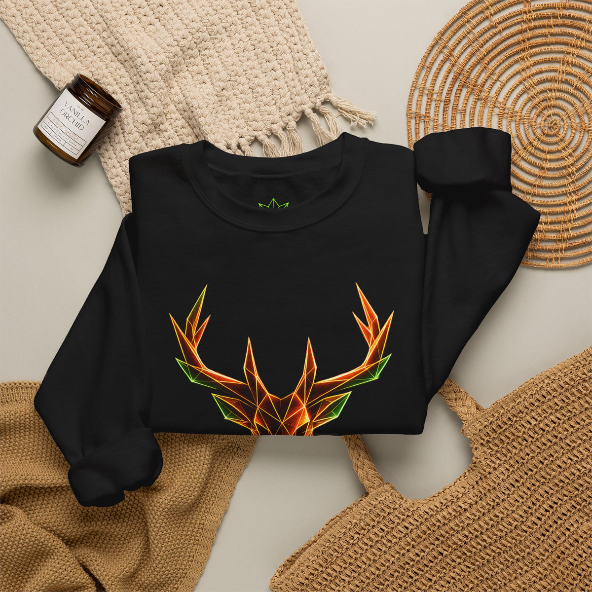 Origami Neon Deer Head Sweatshirt. Freedom Instinct Crewneck Sweatshirt