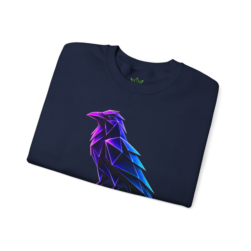 Origami Neon Raven Crewneck Sweatshirt | Mystery Instinct Crewneck Sweatshirt