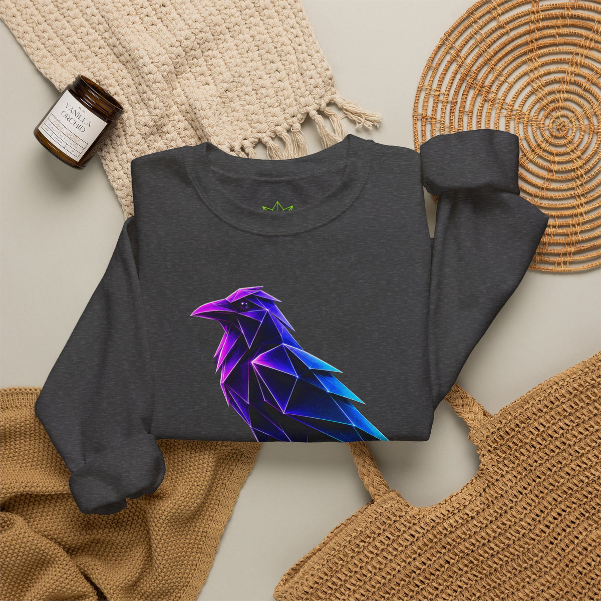 Origami Neon Raven Crewneck Sweatshirt | Mystery Instinct Crewneck Sweatshirt