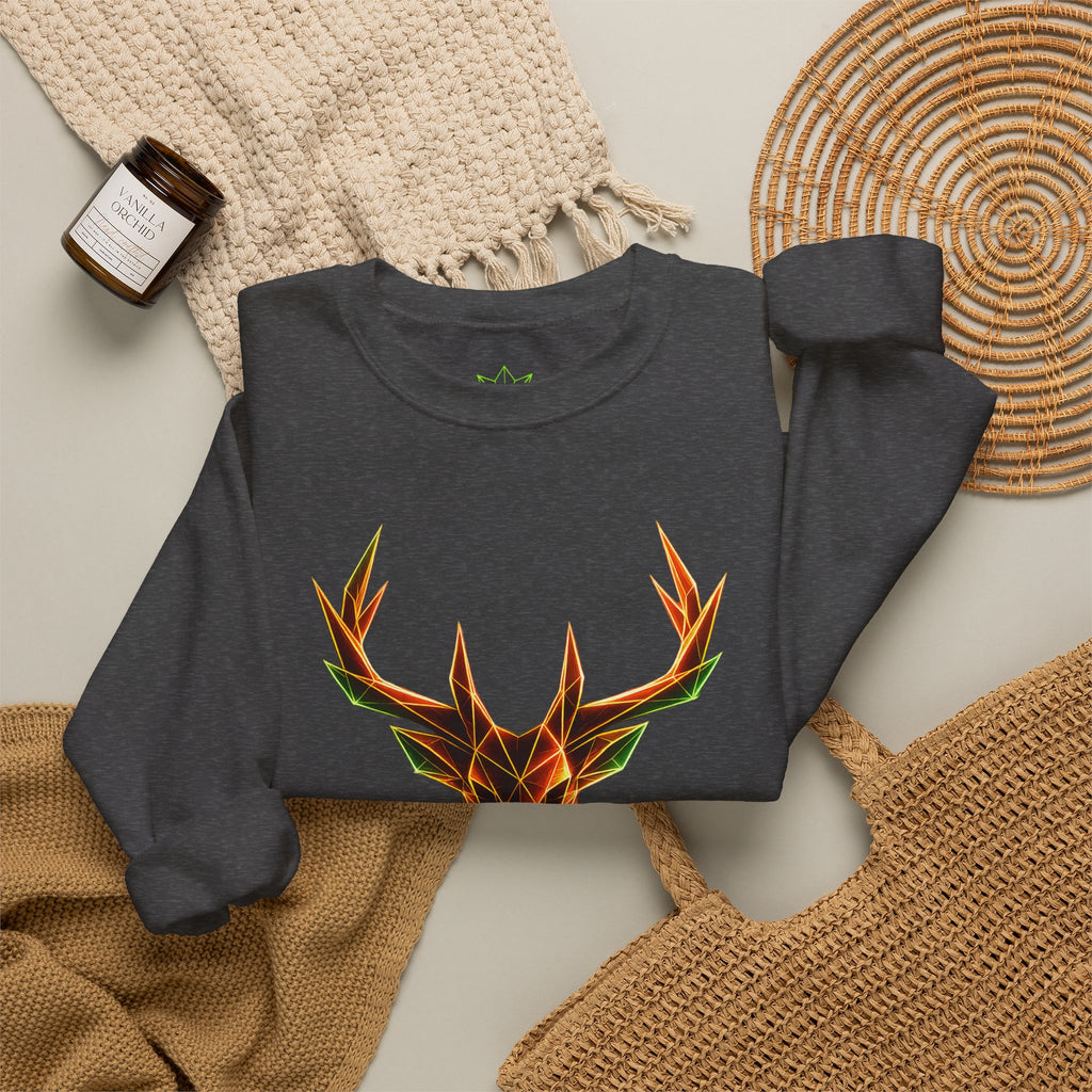 Origami Neon Deer Head Sweatshirt. Freedom Instinct Crewneck Sweatshirt