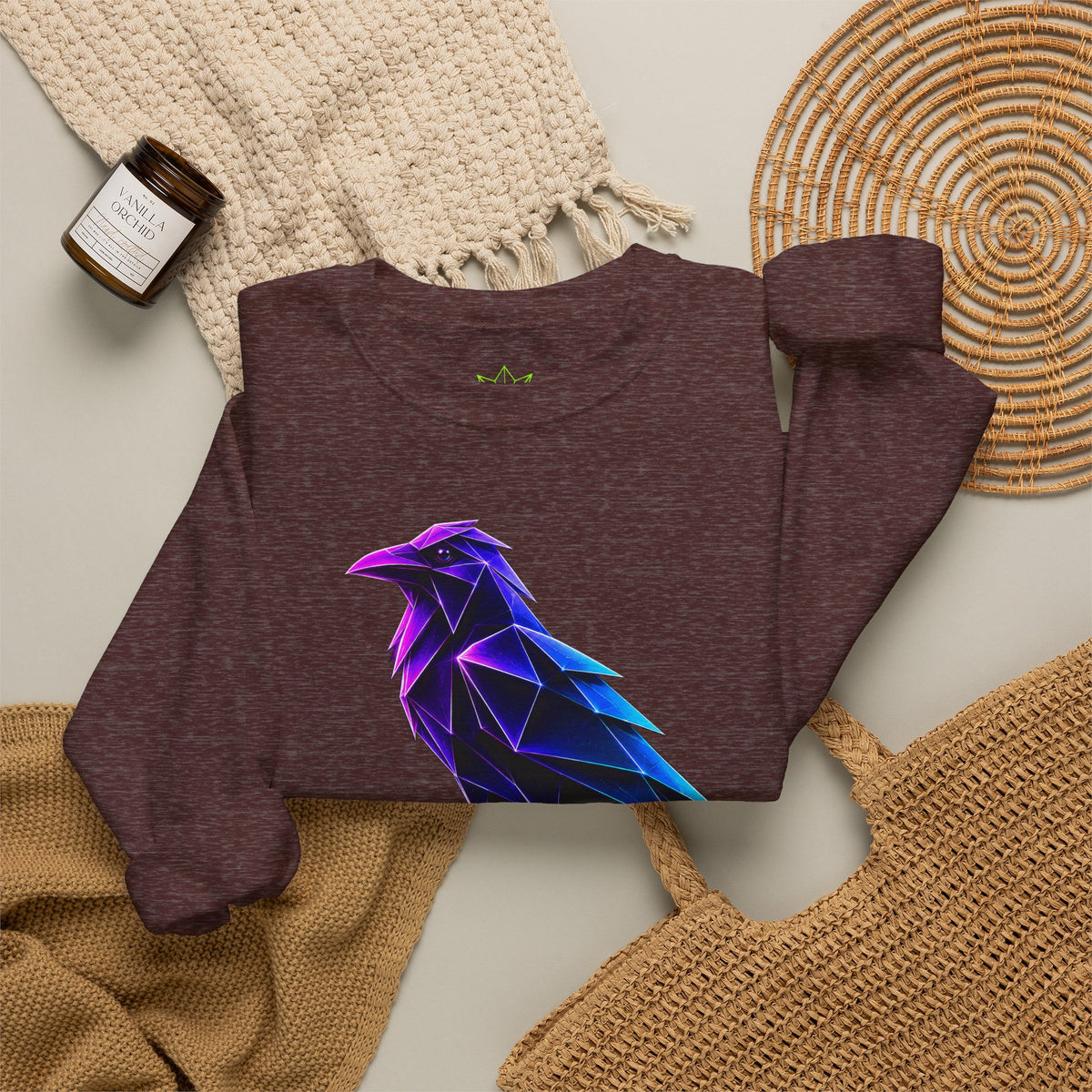 Origami Neon Raven Crewneck Sweatshirt | Mystery Instinct Crewneck Sweatshirt