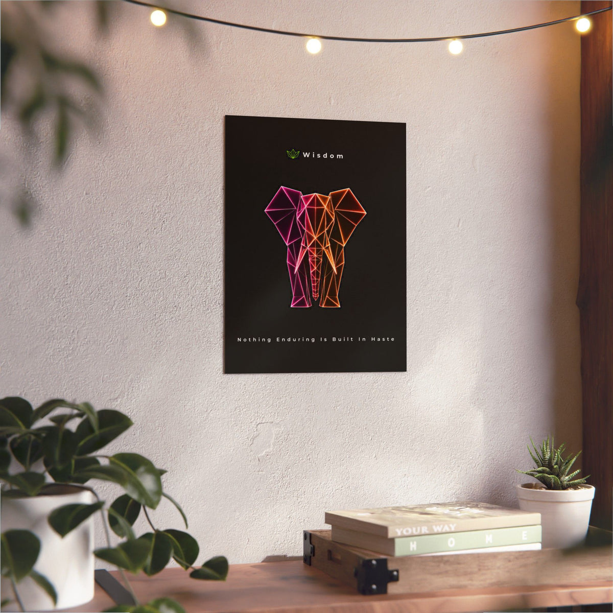 Geometric Neon Elephant Aluminum Composite Panel | Modern Wall Art, Wisdom Quote
