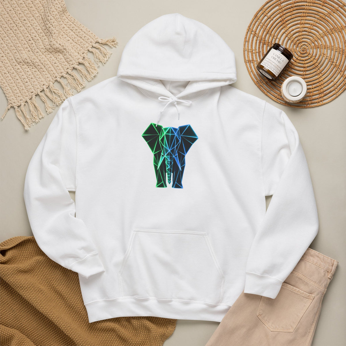 Origami Elephant Hoodie. Wisdom Instinct Sweatshirt