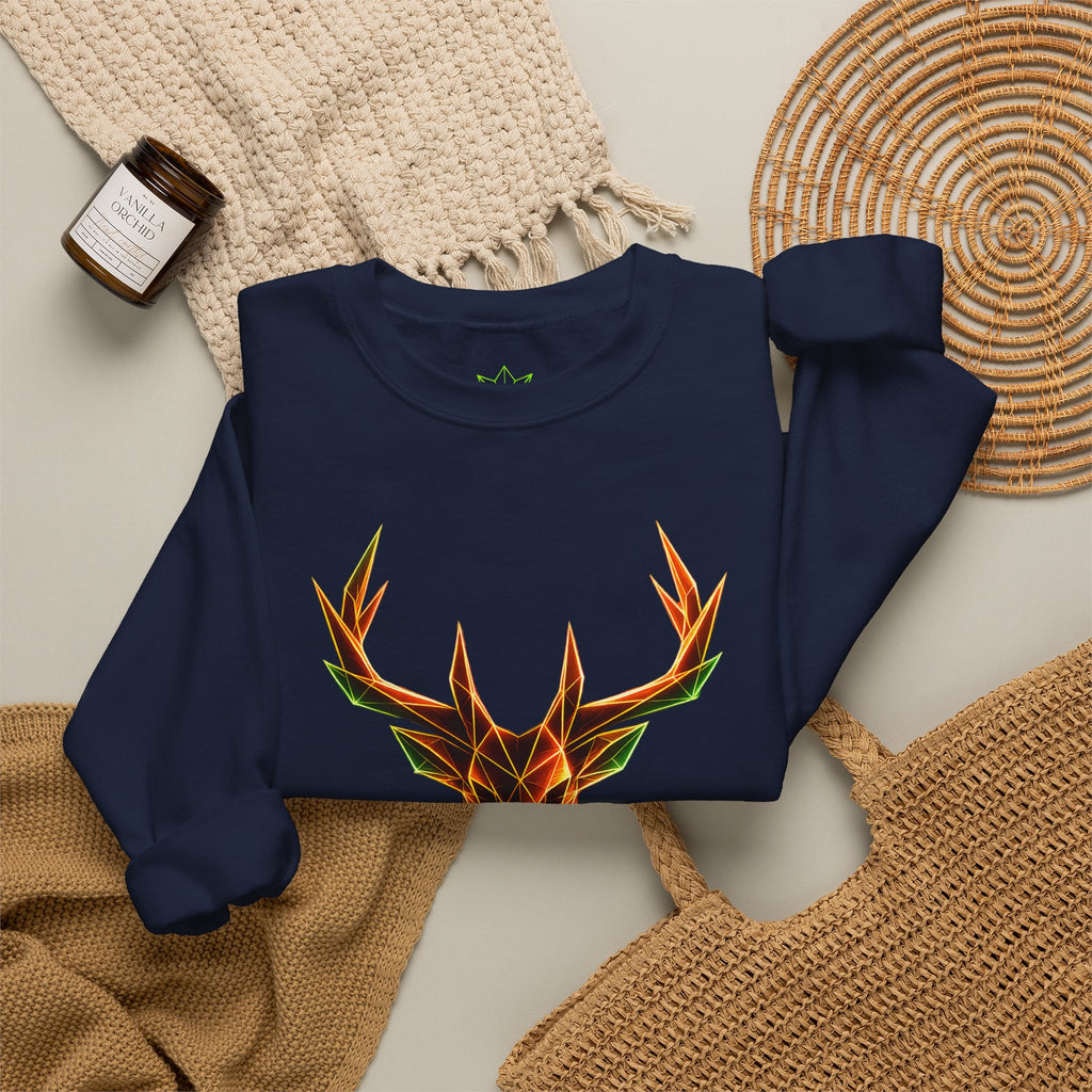 Origami Neon Deer Head Sweatshirt. Freedom Instinct Crewneck Sweatshirt
