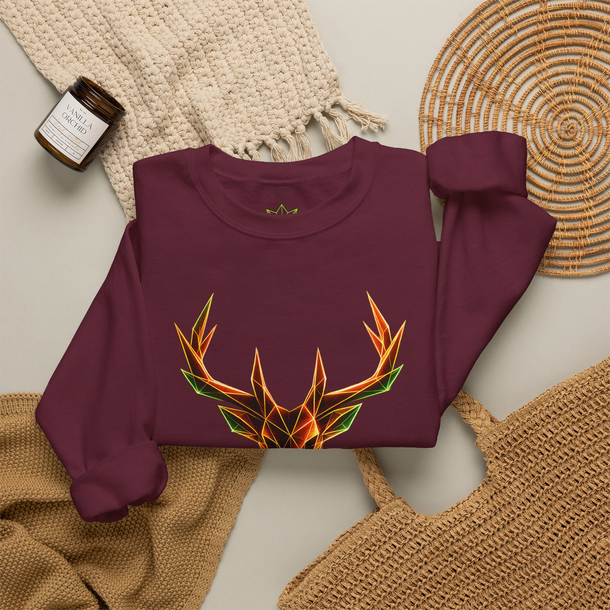 Origami Neon Deer Head Sweatshirt. Freedom Instinct Crewneck Sweatshirt