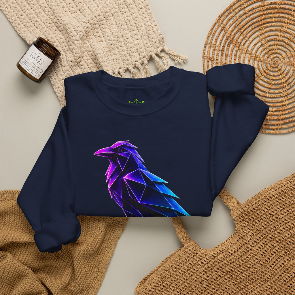 Origami Neon Raven Crewneck Sweatshirt | Mystery Instinct Crewneck Sweatshirt