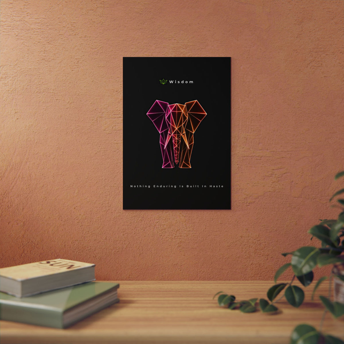 Geometric Neon Elephant Aluminum Composite Panel | Modern Wall Art, Wisdom Quote