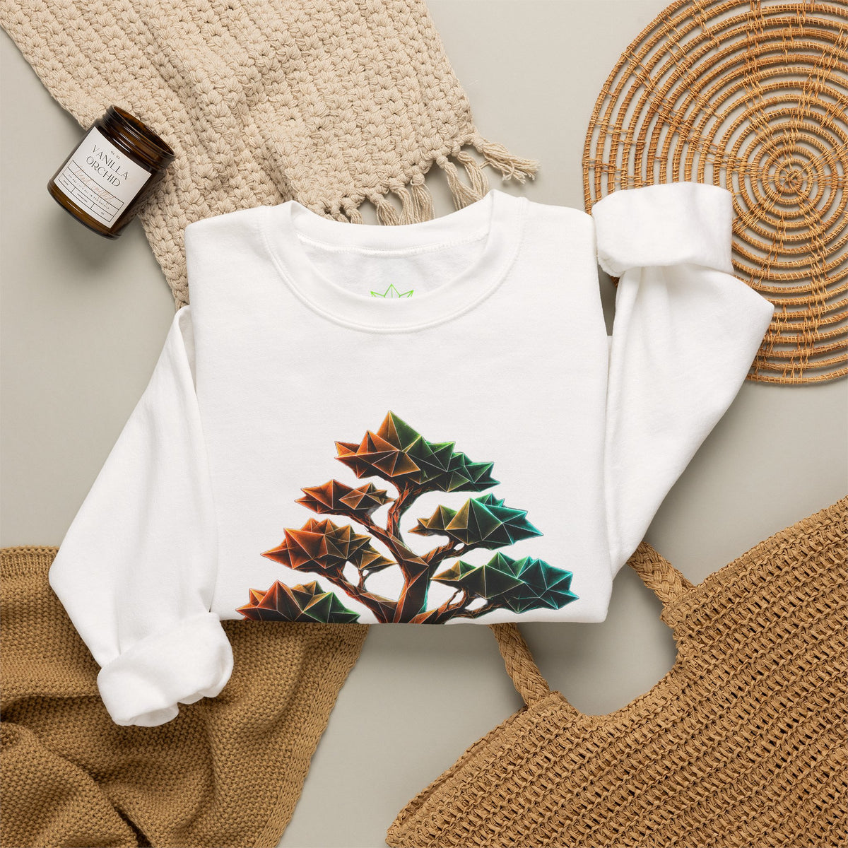 Origami Tree Unisex Heavy Blend™ Crewneck Sweatshirt. Grounding Instinct Sweatshirt