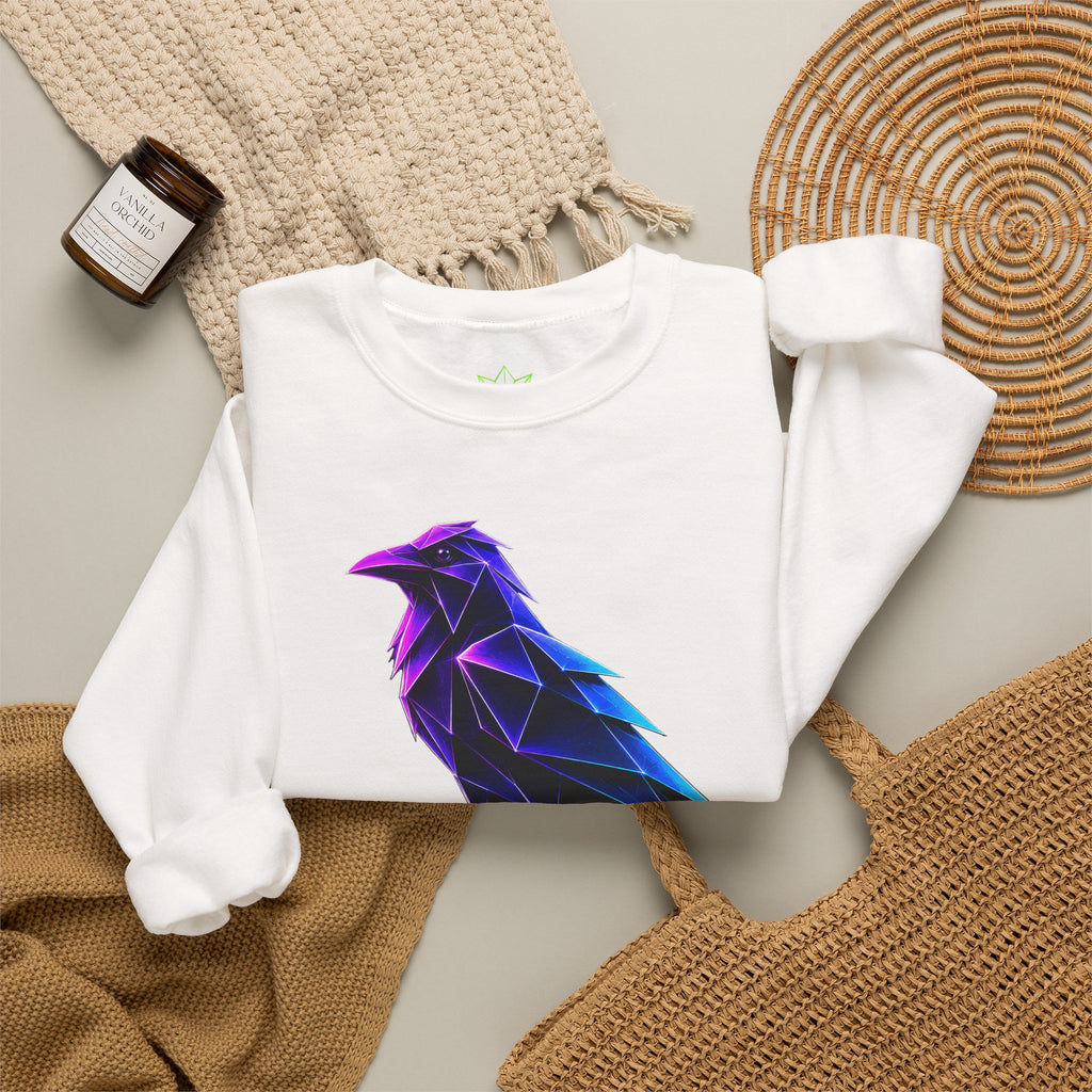 Origami Neon Raven Crewneck Sweatshirt | Mystery Instinct Crewneck Sweatshirt