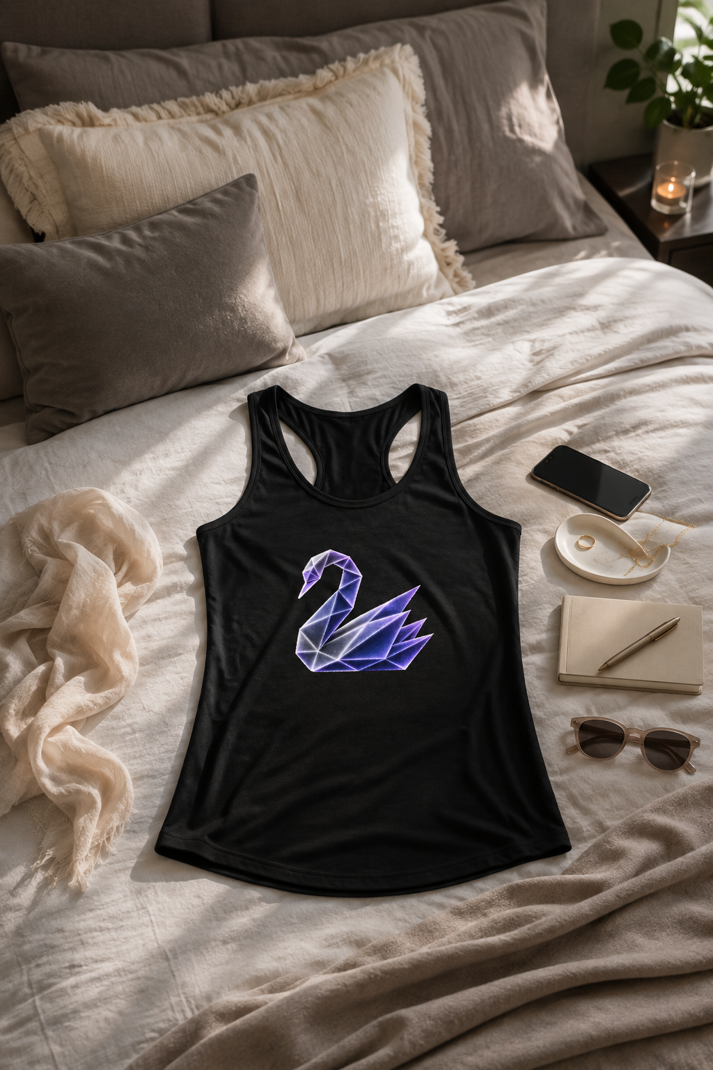 Origami Neon Swan Racerback Tank. Grace Instinct Tank