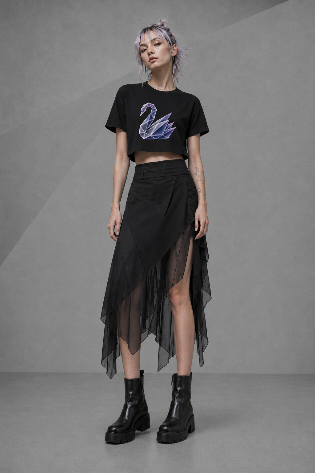 Origami Swan Cropped Tee. Grace Instinct Shirt