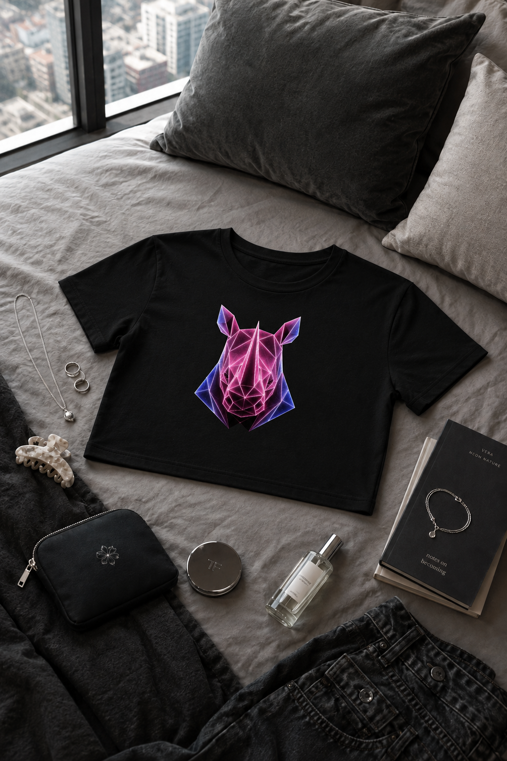 Origami Rhino Tee. Resilience Instinct Cropped Boxy T-Shirt