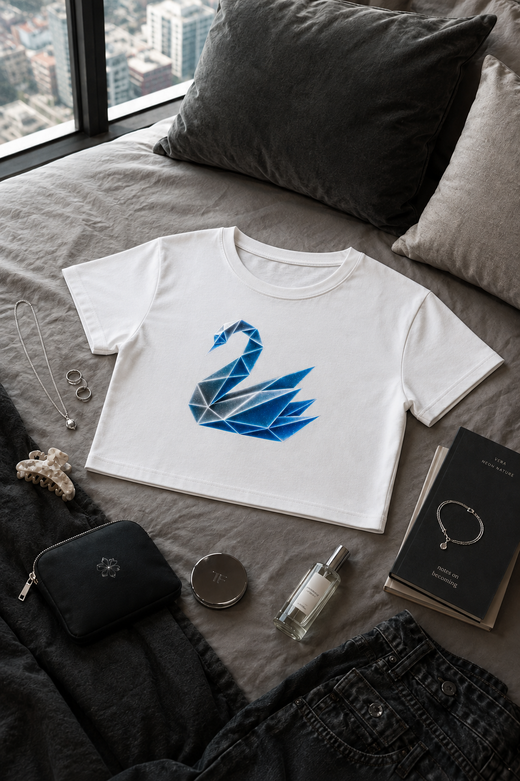 Origami Swan Cropped Tee. Grace Instinct Shirt