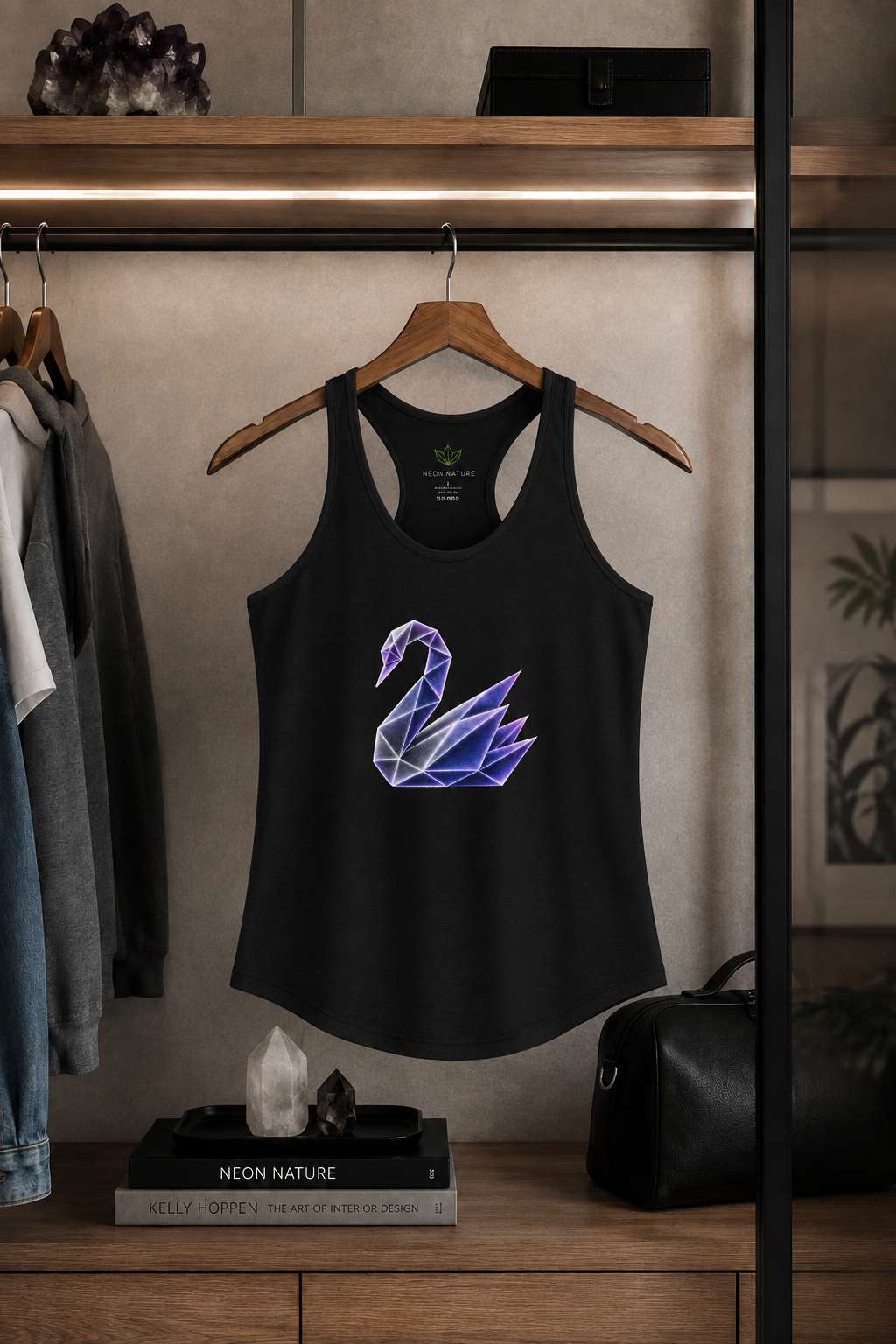 Origami Neon Swan Racerback Tank. Grace Instinct Tank