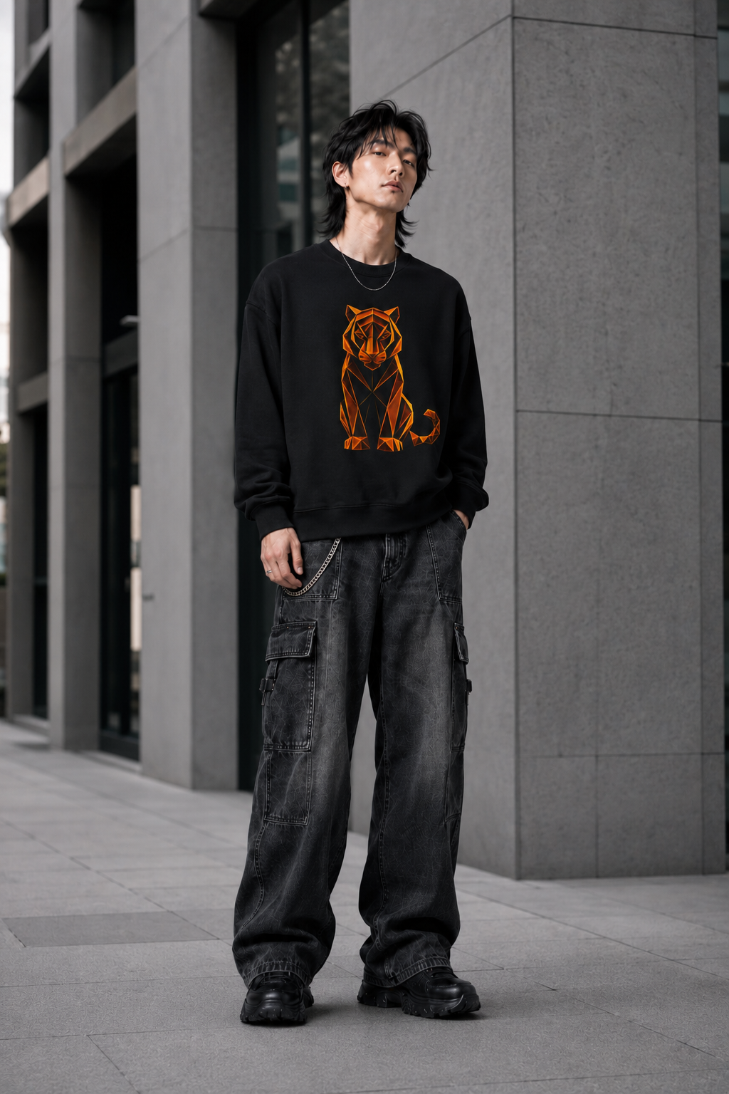 Origami Tiger Illustration Sweatshirt | Inner Power Instinct Sweatshirt