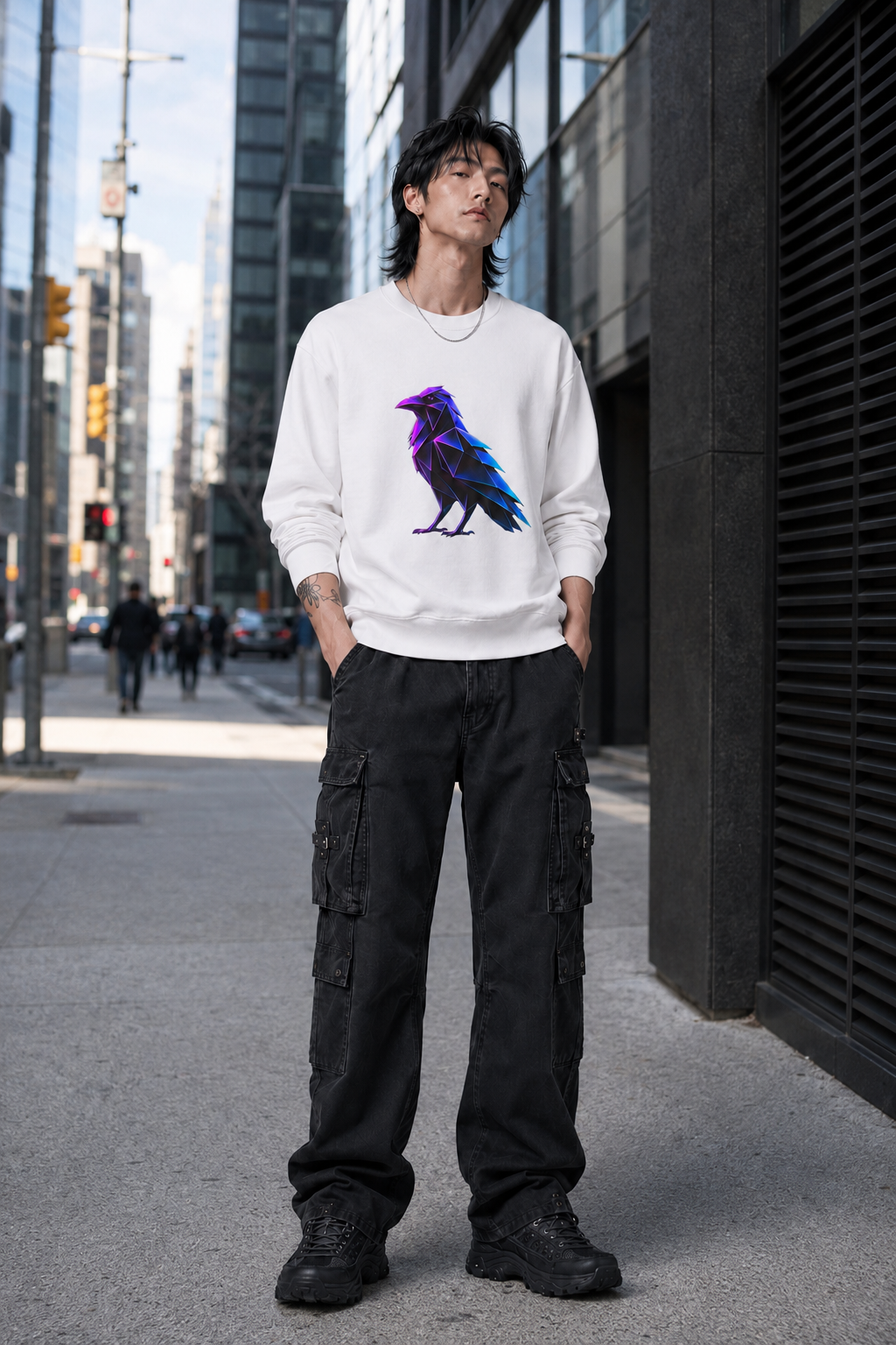 Origami Neon Raven Crewneck Sweatshirt | Mystery Instinct Crewneck Sweatshirt