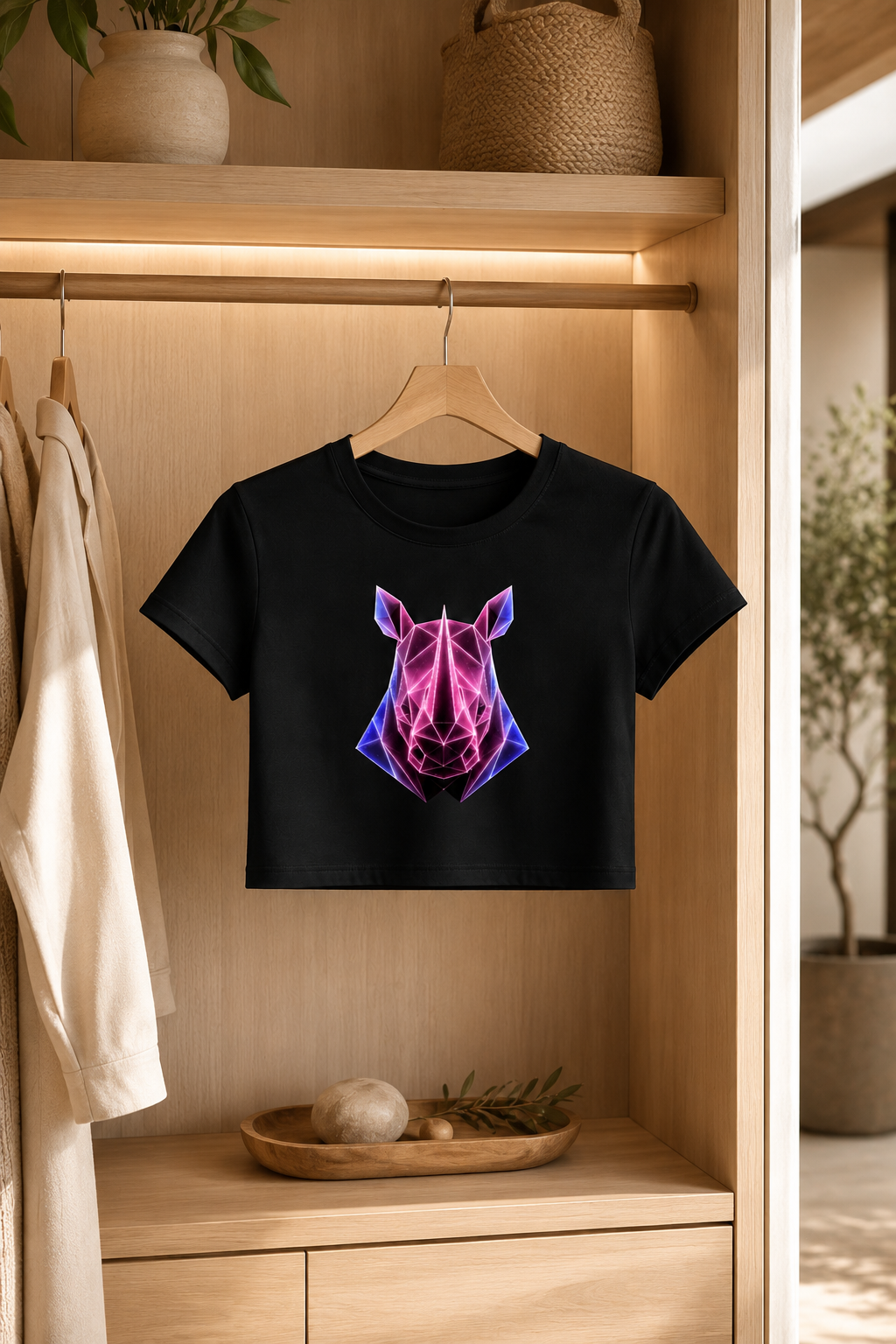 Origami Rhino Tee. Resilience Instinct Cropped Boxy T-Shirt
