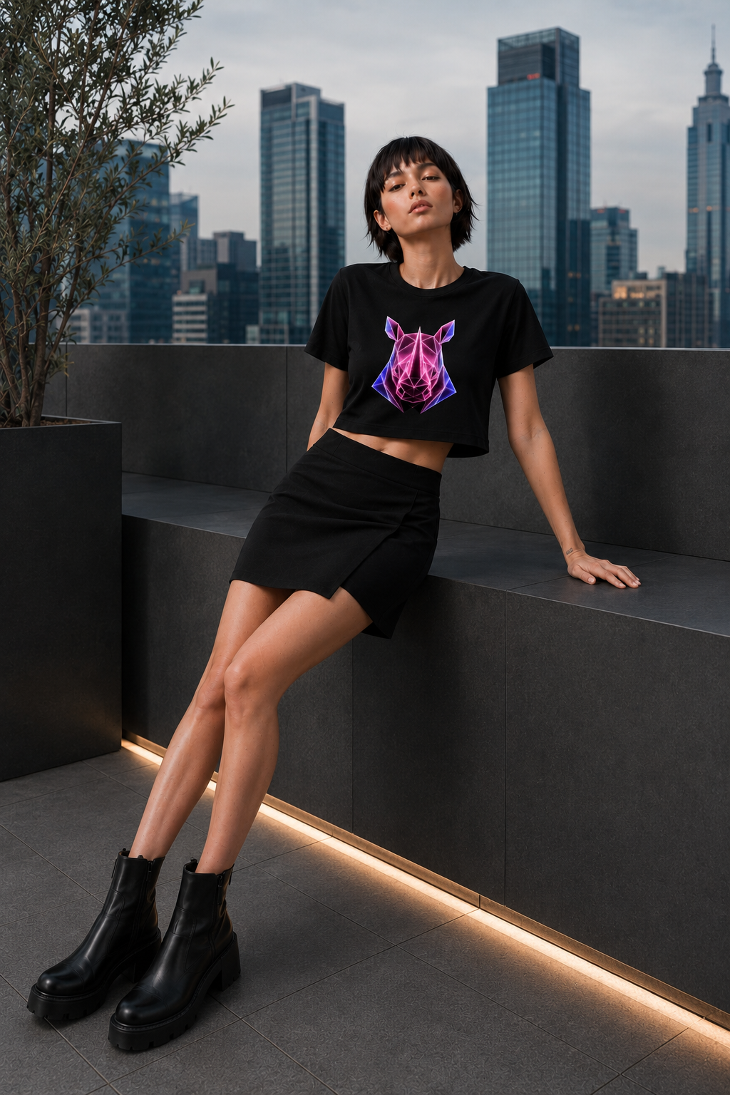 Origami Rhino Tee. Resilience Instinct Cropped Boxy T-Shirt