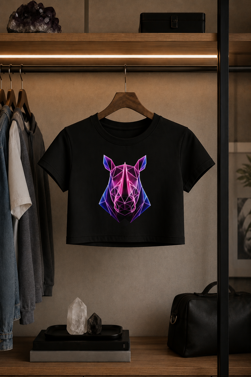 Origami Rhino Tee. Resilience Instinct Cropped Boxy T-Shirt