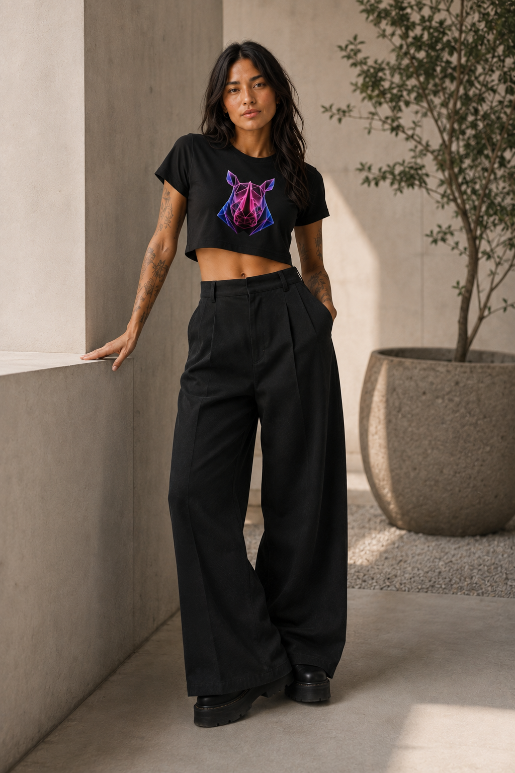 Origami Rhino Tee. Resilience Instinct Cropped Boxy T-Shirt
