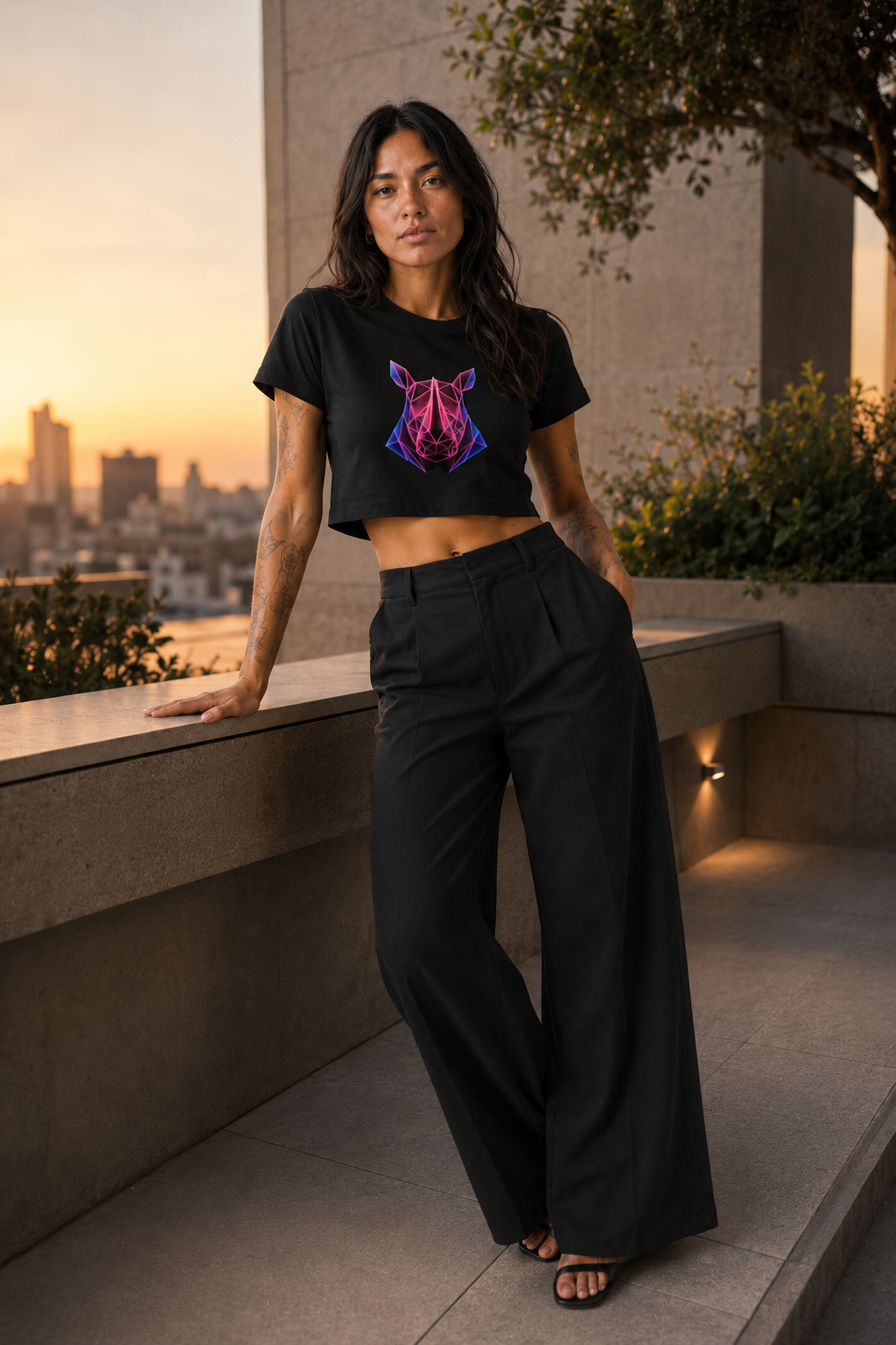 Origami Rhino Tee. Resilience Instinct Cropped Boxy T-Shirt