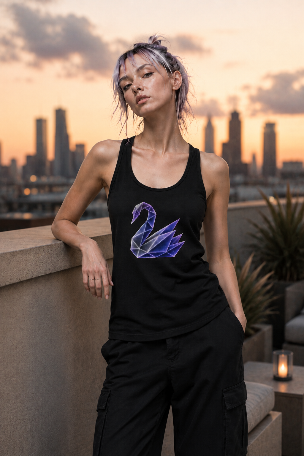 Origami Neon Swan Racerback Tank. Grace Instinct Tank
