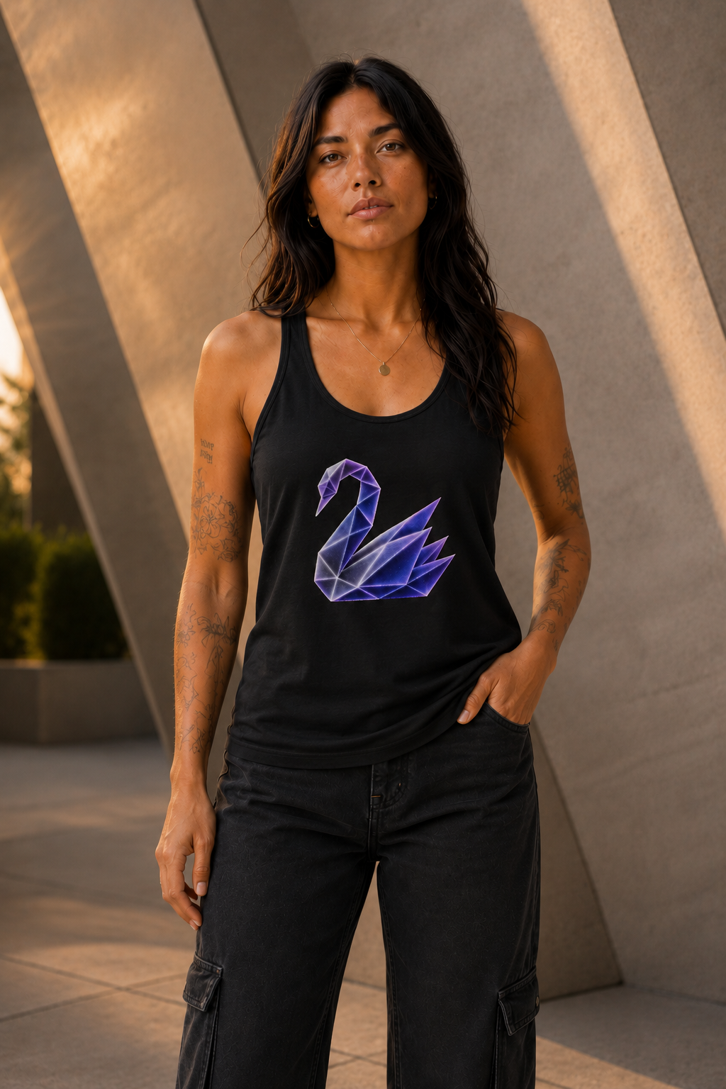 Origami Neon Swan Racerback Tank. Grace Instinct Tank