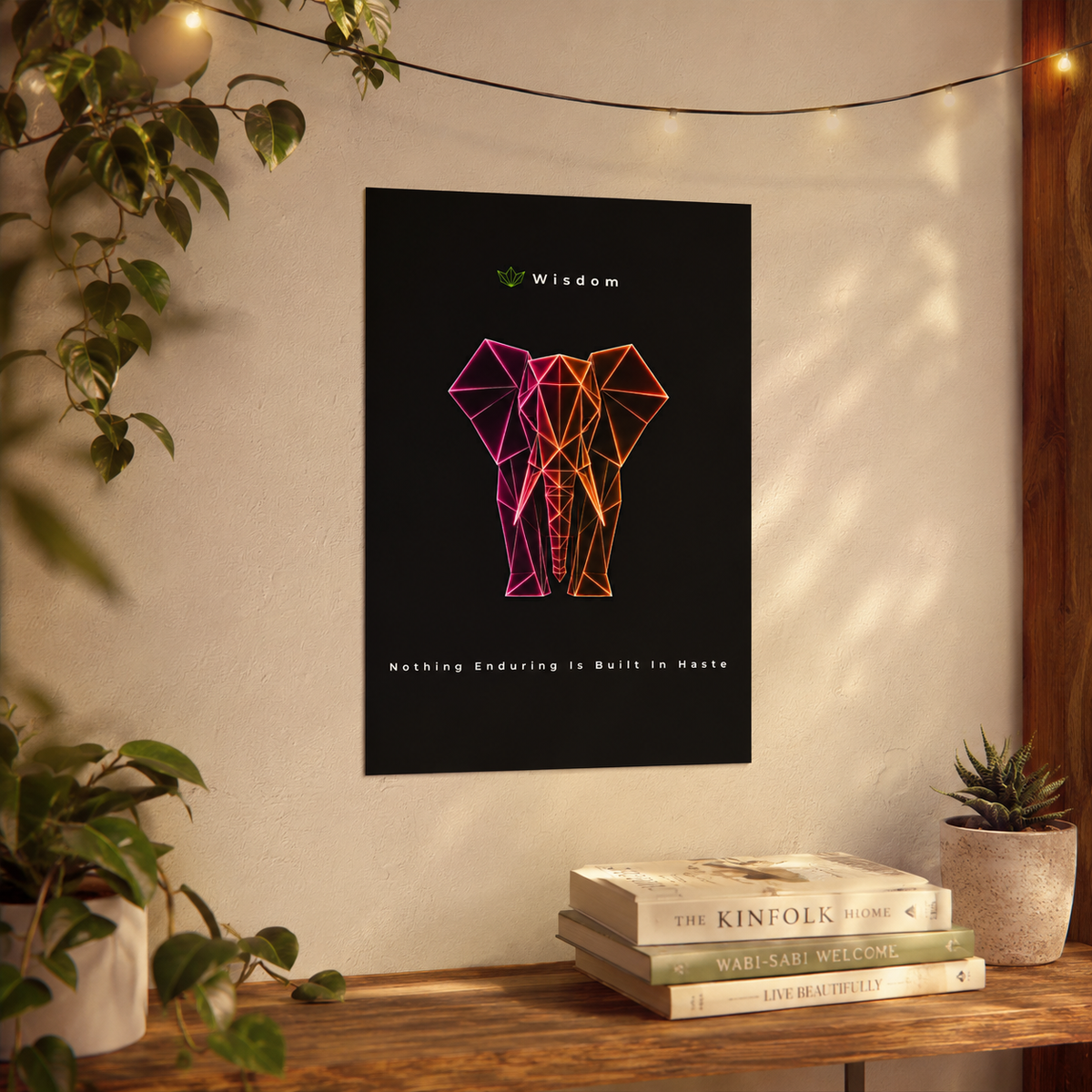 Geometric Neon Elephant Aluminum Composite Panel | Modern Wall Art, Wisdom Quote