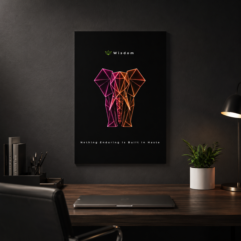 Geometric Neon Elephant Aluminum Composite Panel | Modern Wall Art, Wisdom Quote