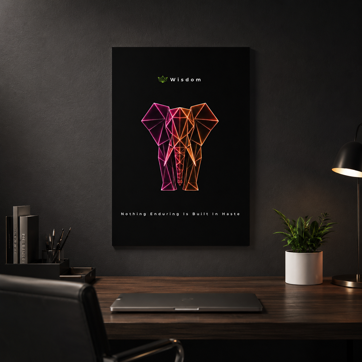 Geometric Neon Elephant Aluminum Composite Panel | Modern Wall Art, Wisdom Quote