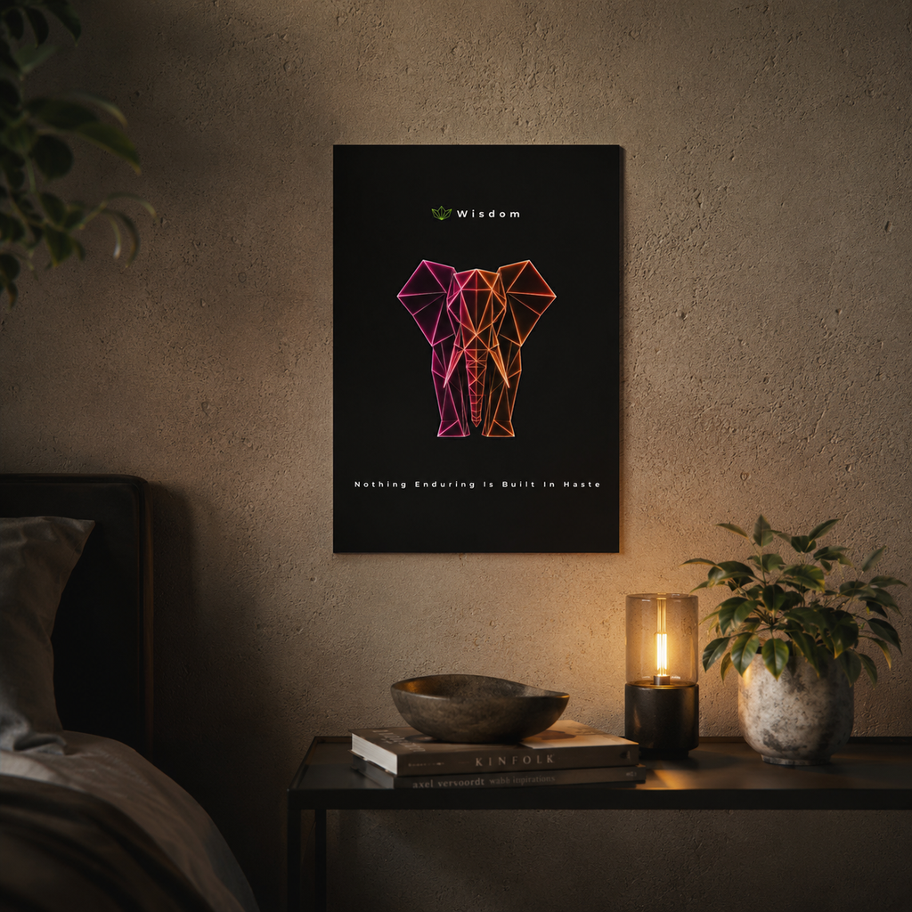 Geometric Neon Elephant Aluminum Composite Panel | Modern Wall Art, Wisdom Quote