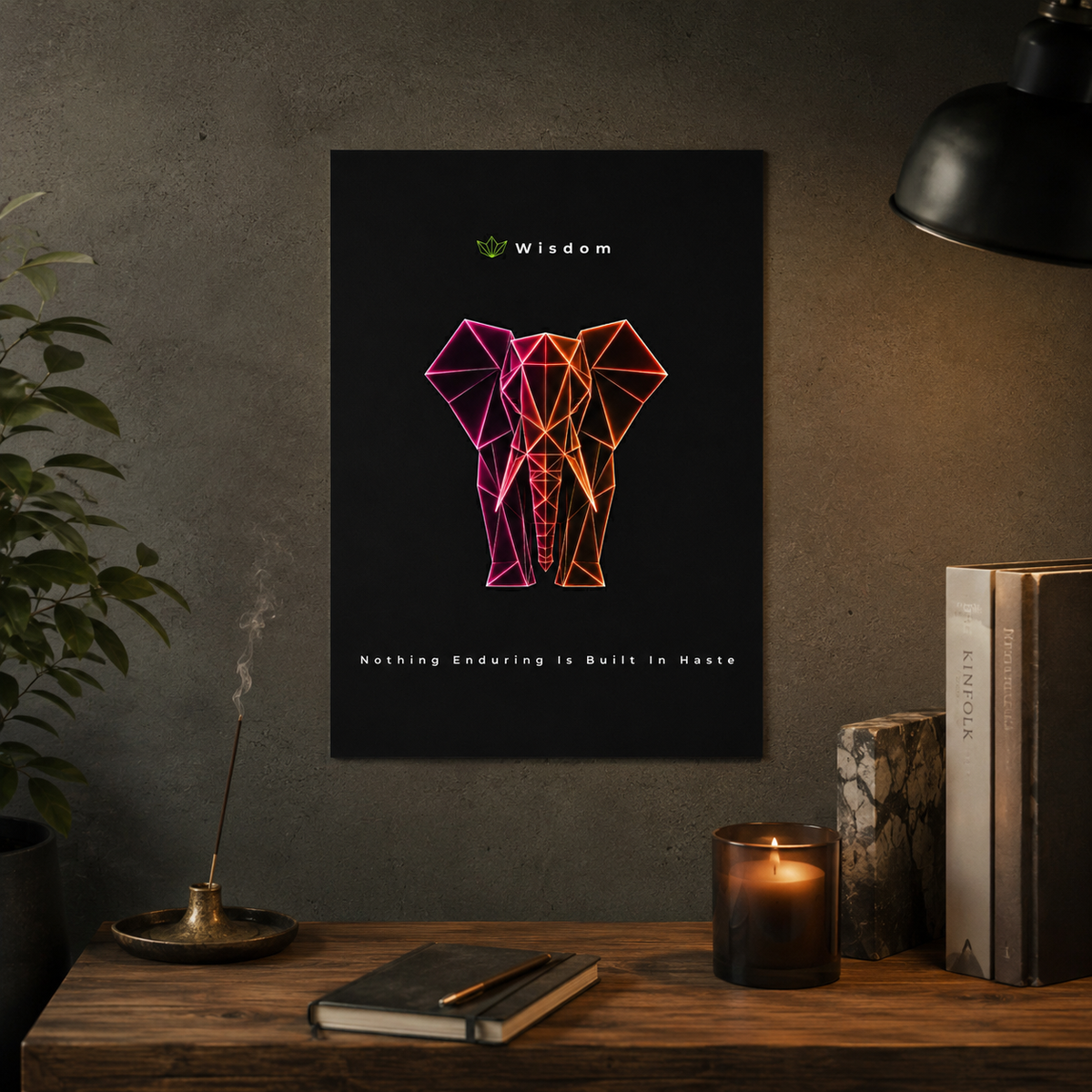 Geometric Neon Elephant Aluminum Composite Panel | Modern Wall Art, Wisdom Quote