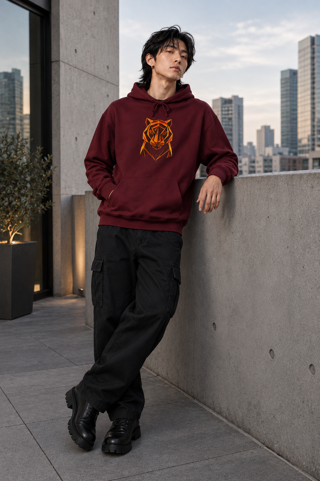 Origami Tiger Hoodie. Inner Power Instinct Sweatshirt