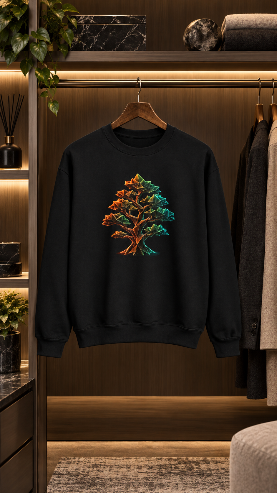 Origami Tree Unisex Heavy Blend™ Crewneck Sweatshirt. Grounding Instinct Sweatshirt