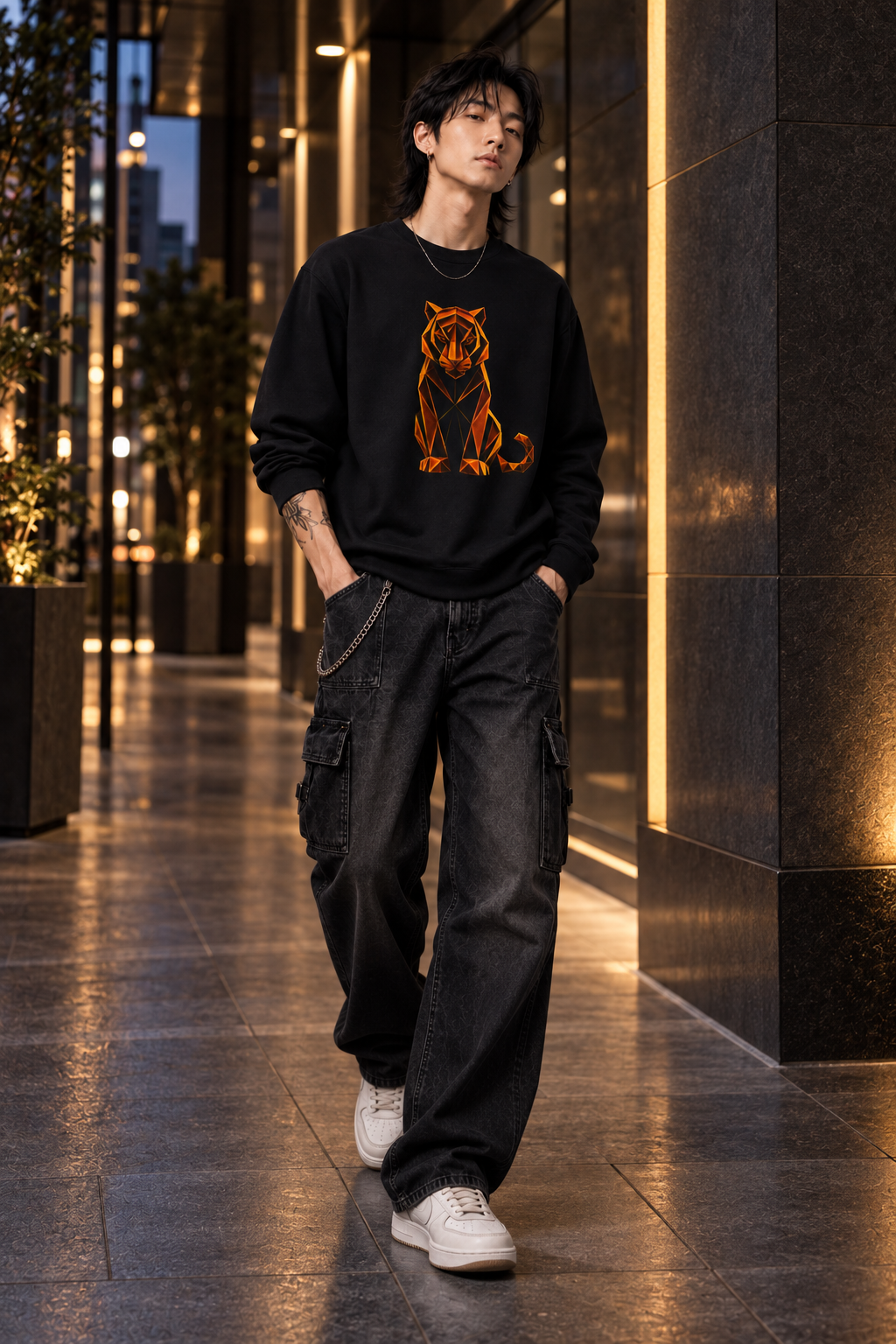 Origami Tiger Illustration Sweatshirt | Inner Power Instinct Sweatshirt