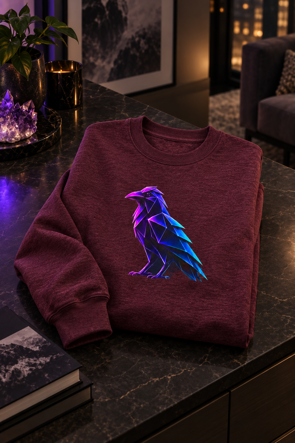 Origami Neon Raven Crewneck Sweatshirt | Mystery Instinct Crewneck Sweatshirt