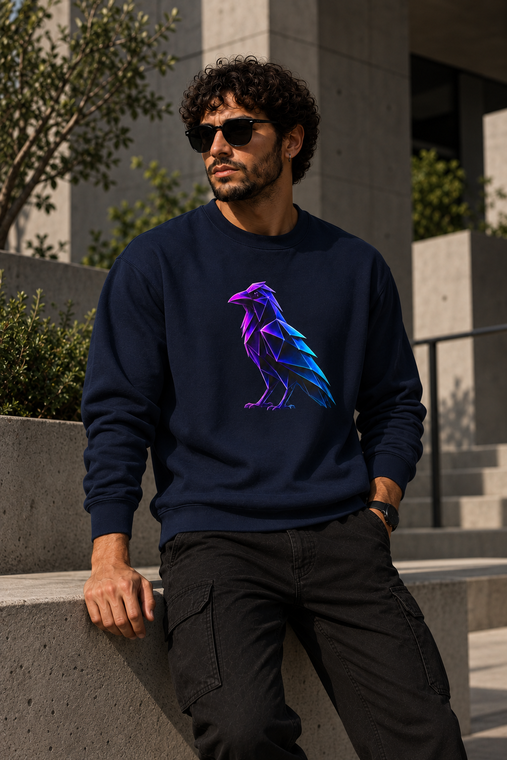 Origami Neon Raven Crewneck Sweatshirt | Mystery Instinct Crewneck Sweatshirt