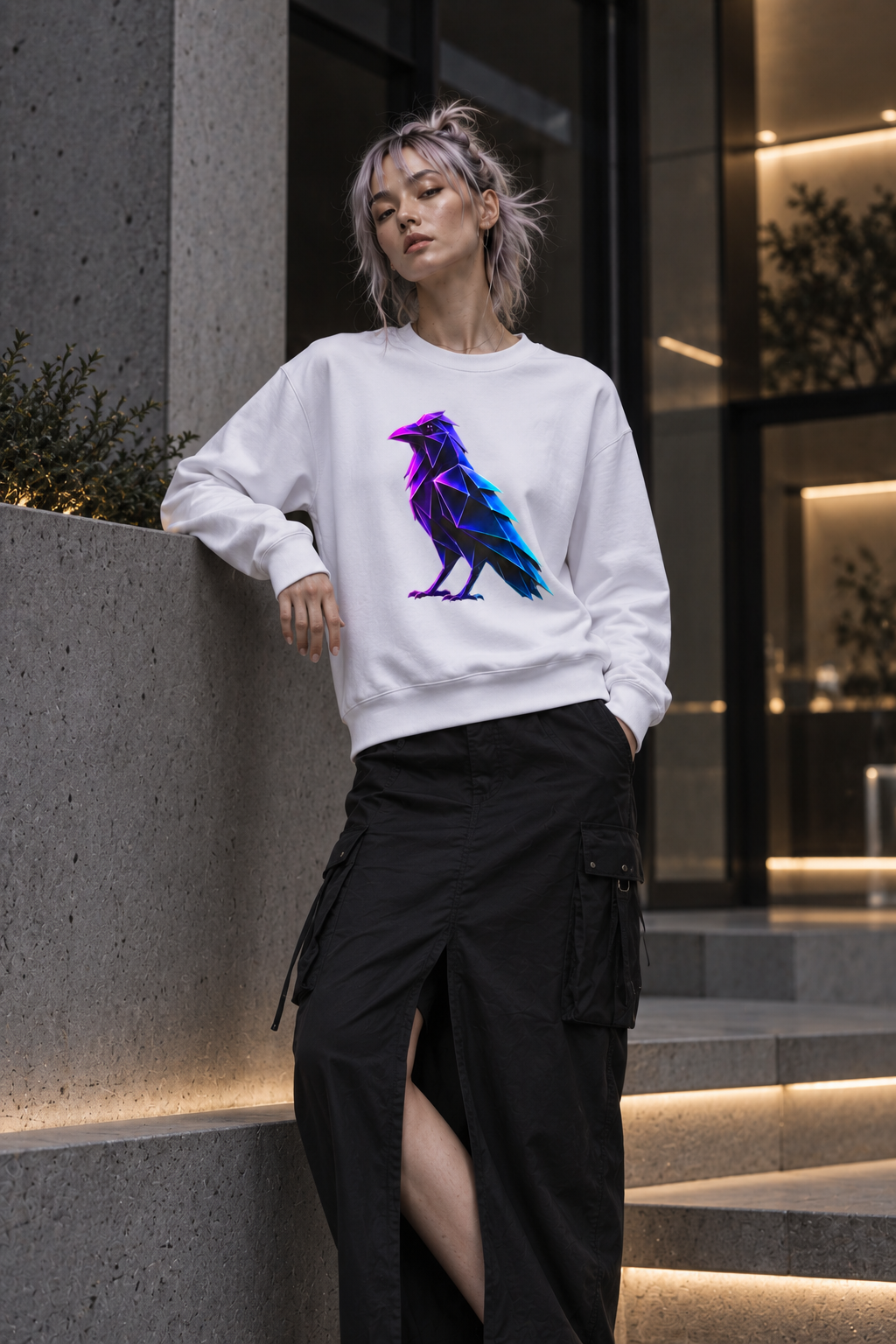 Origami Neon Raven Crewneck Sweatshirt | Mystery Instinct Crewneck Sweatshirt