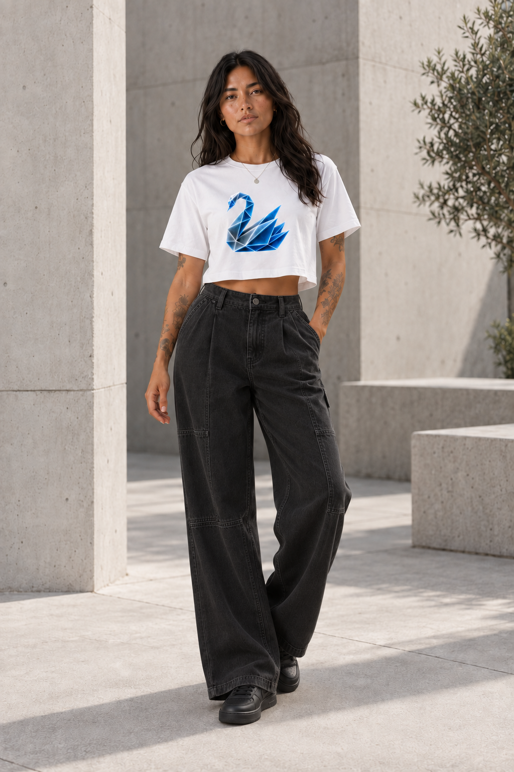 Origami Swan Cropped Tee. Grace Instinct Shirt