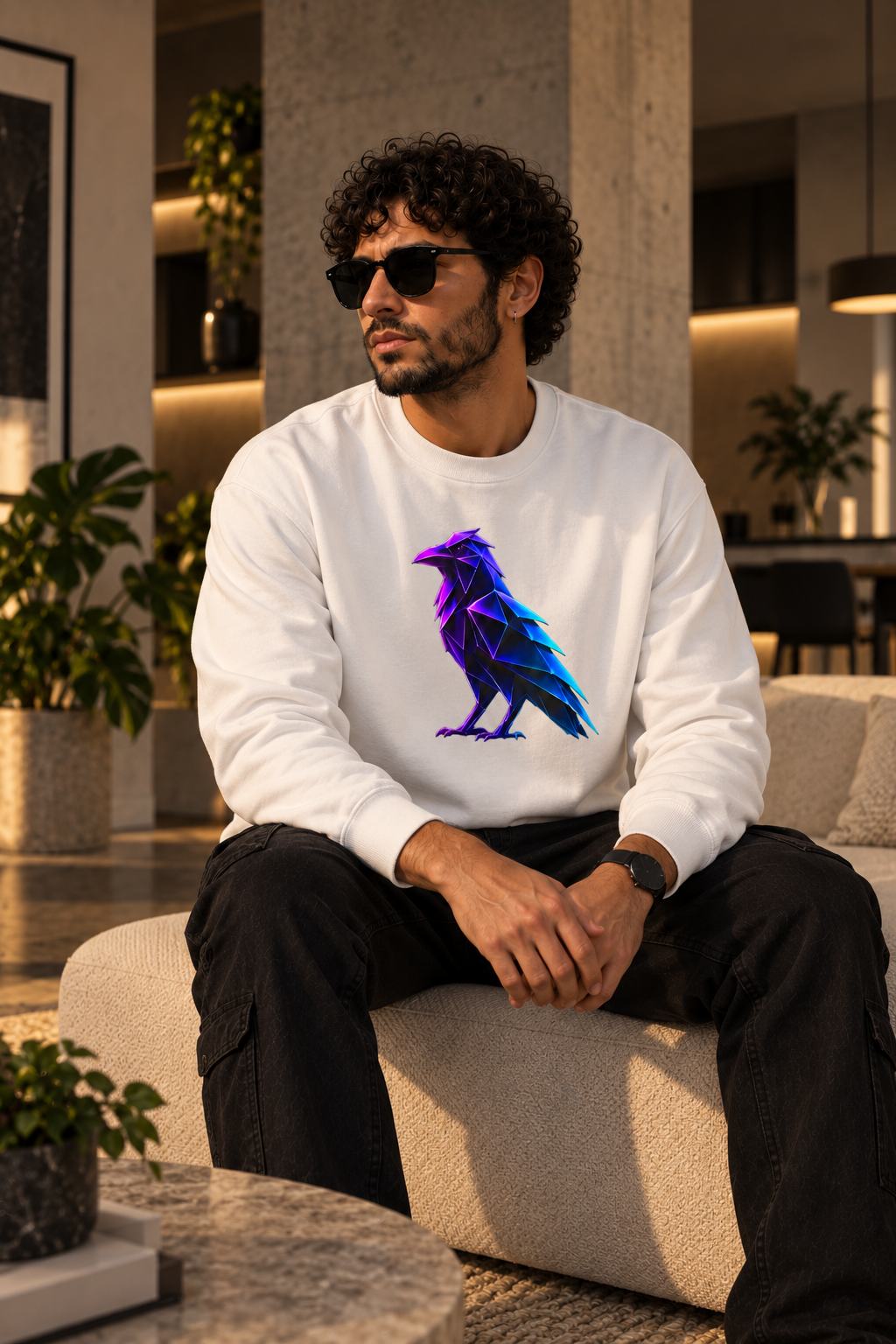 Origami Neon Raven Crewneck Sweatshirt | Mystery Instinct Crewneck Sweatshirt