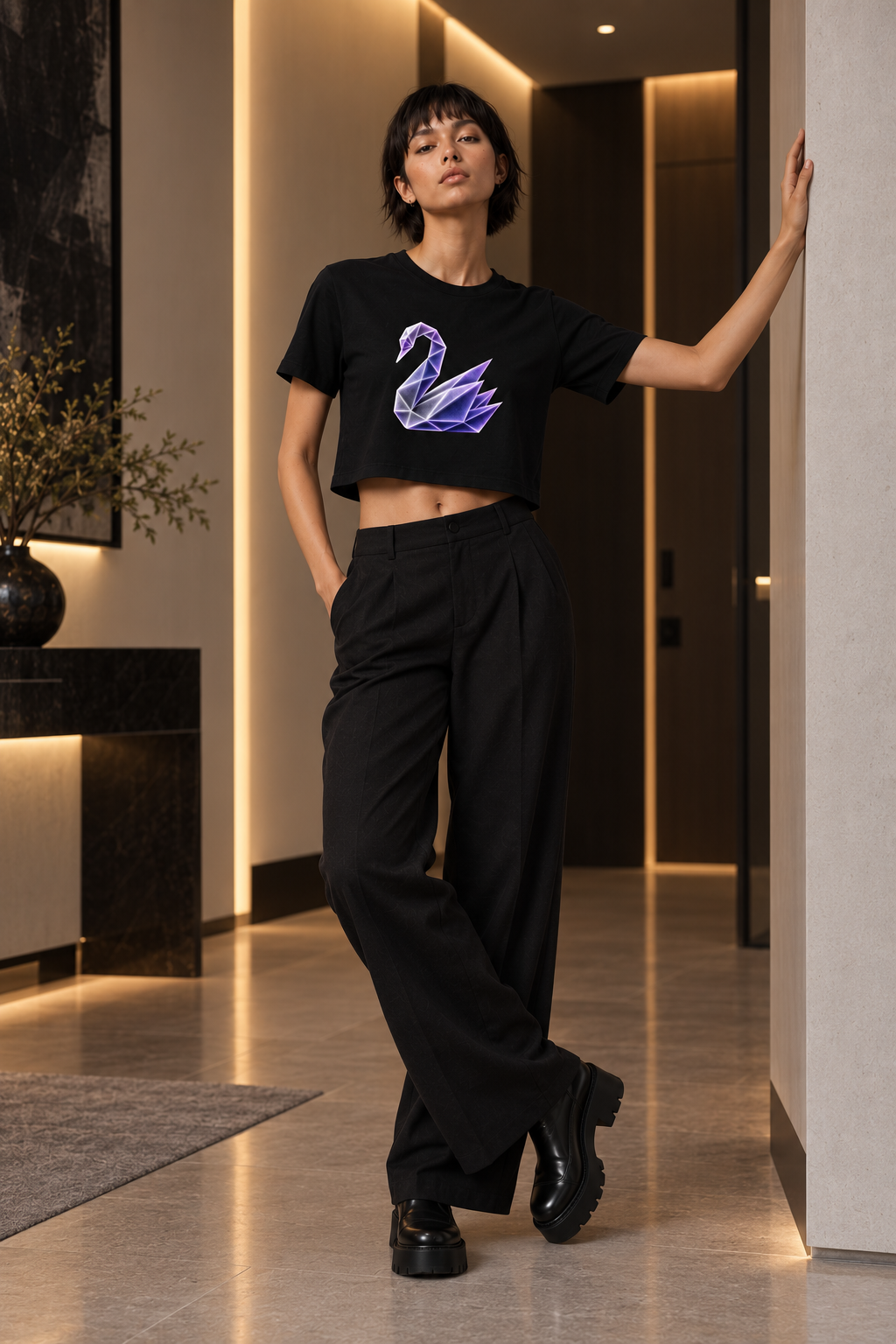 Origami Swan Cropped Tee. Grace Instinct Shirt