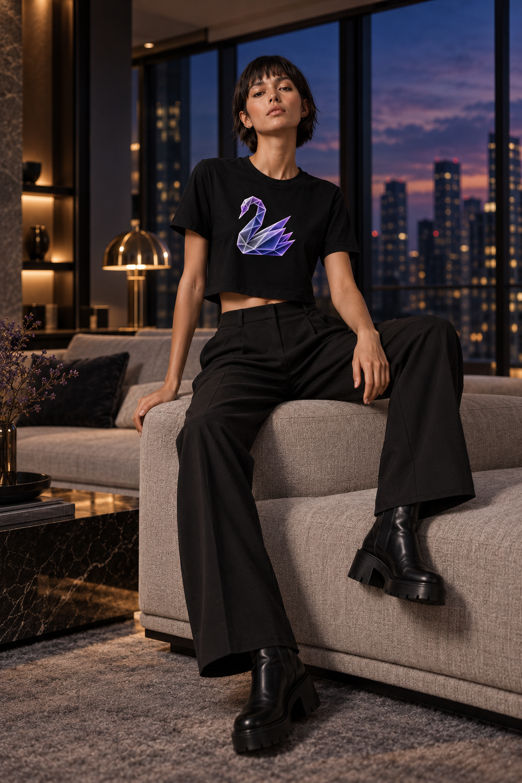 Origami Swan Cropped Tee. Grace Instinct Shirt