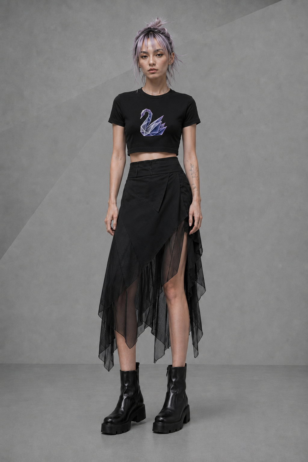 Origami Swan Cropped Tee. Grace Instinct Shirt