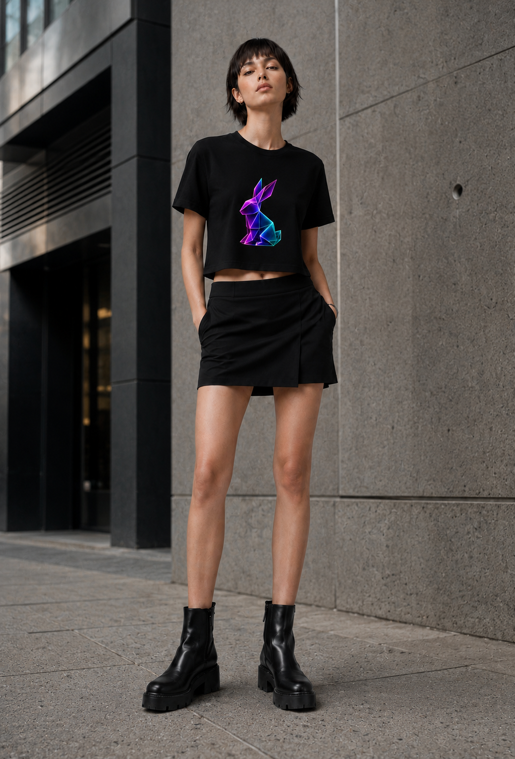 Origami Rabbit Cropped  Shirt. Initiative Instinct Cropped Shirt