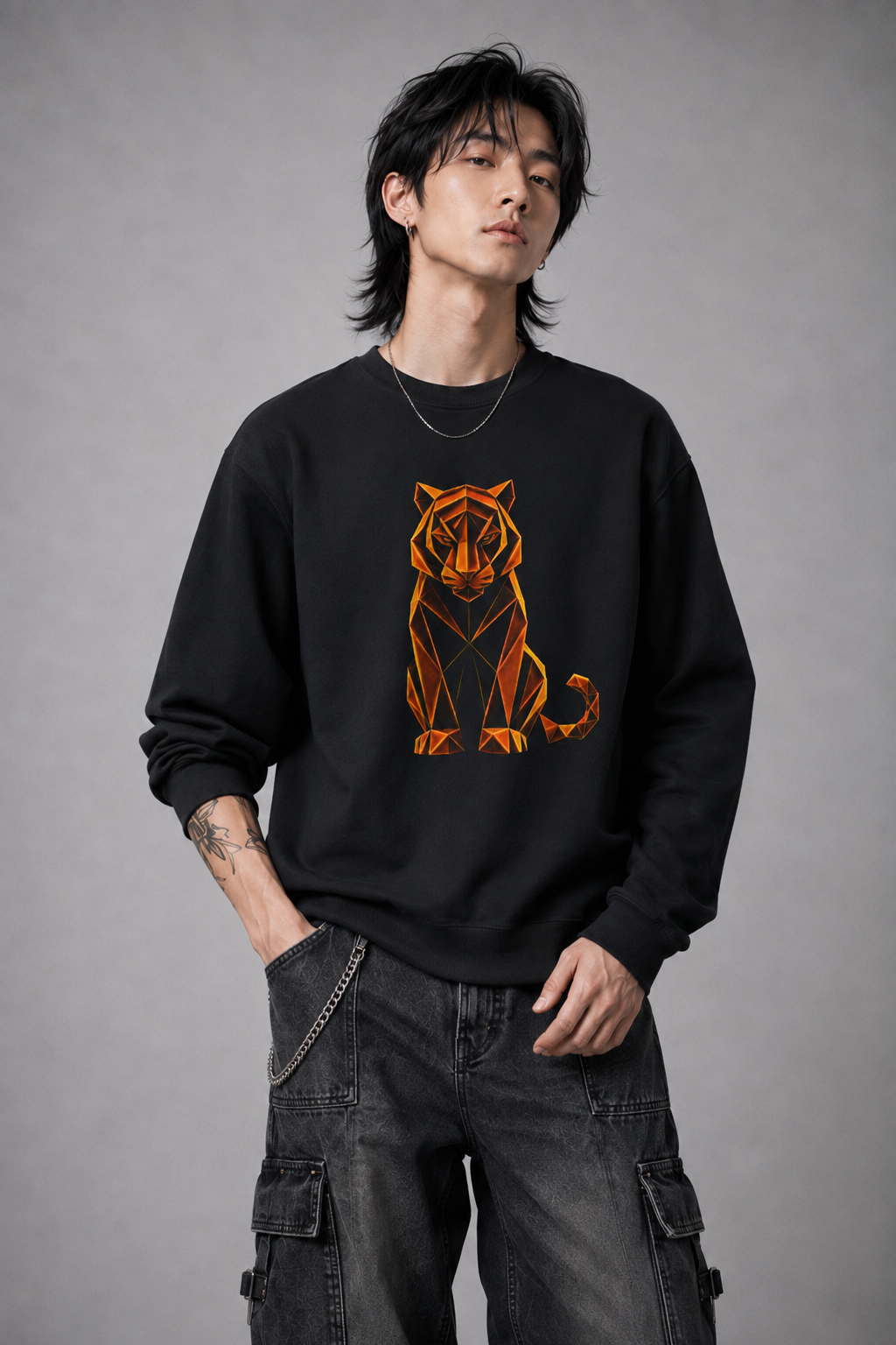 Origami Tiger Illustration Sweatshirt | Inner Power Instinct Sweatshirt