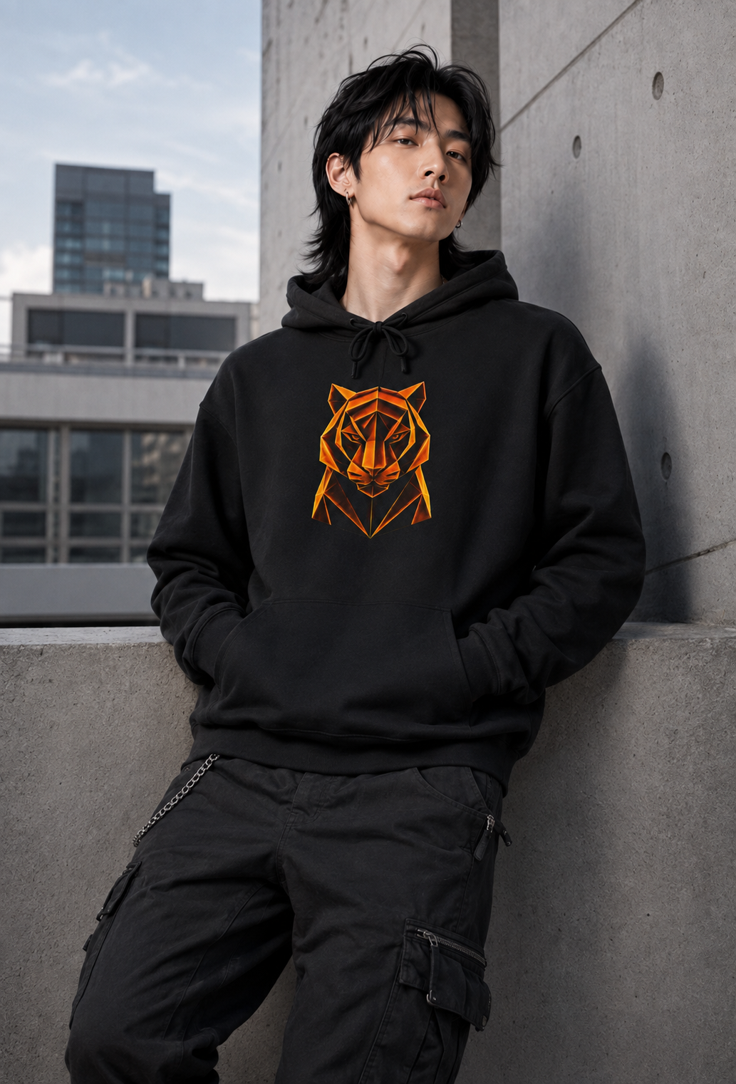 Origami Tiger Hoodie. Inner Power Instinct Sweatshirt